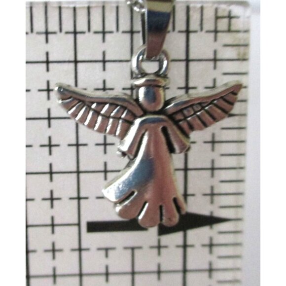 New Angel Pendant Necklace Silver-Tone W/ 18" Chain - Celestial Angelic Jewelry - Picture 6 of 6